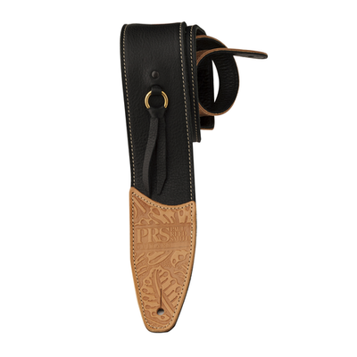 Tooled Leather Contrast Stitch Strap Black
