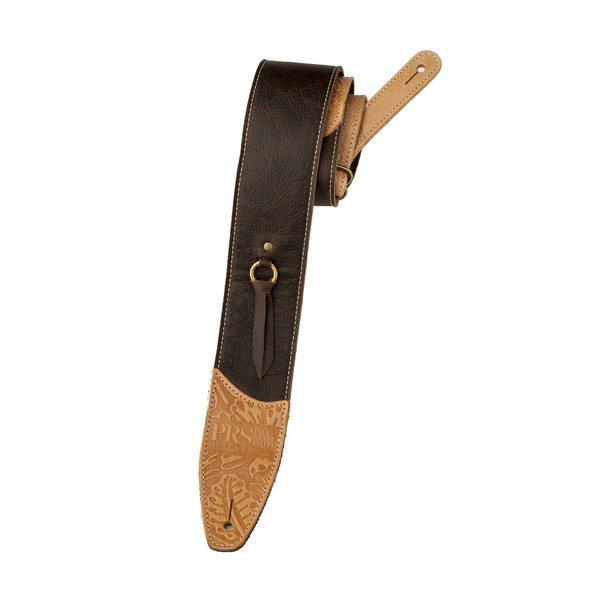 Tooled Leather Contrast Stitch Strap Brown